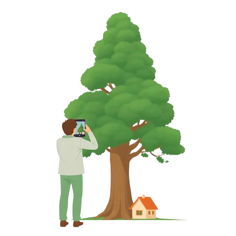 Stand back and capture the full tree from base to top, with a person or house for scale.